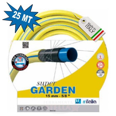 TUBO POMPA IRRIGAZIONE GIARDINAGGIO 15 mm 15 mt. 5 STRATI - SUPER GARDEN - MADE IN ITALY