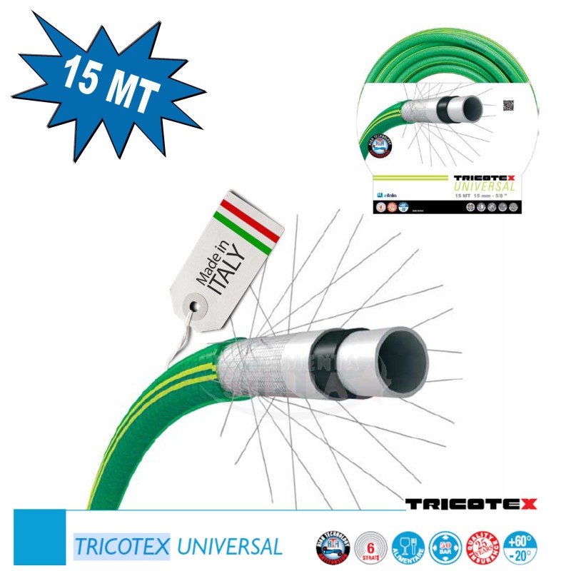 TUBO POMPA IRRIGAZIONE GIARDINAGGIO 15 mm 25 mt. 5 STRATI - SUPER GARDEN - MADE IN ITALY