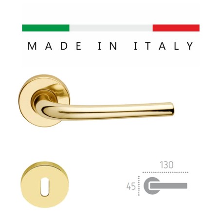 COPPIA MANIGLIE MANIGLIA CON ROSETTA ORO LUCIDO PORTA PORTE D'INTERNO INTERNE