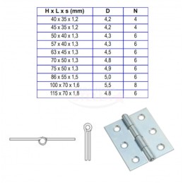 CERNIERA CERNIERE FERRO METALLO ZINCATO CON PERNO SFILABILE TIPO PESANTE DOPPIO FOGLIO - 100 X 75