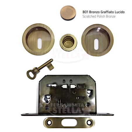 KIT PORTE SCORREVOLI X SCRIGNO + SERRATURA MANIGLIA FORO CHIAVE MARIVA BRONZO