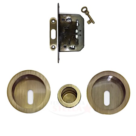 KIT PORTE SCORREVOLI X SCRIGNO + SERRATURA MANIGLIA FORO CHIAVE MARIVA BRONZO