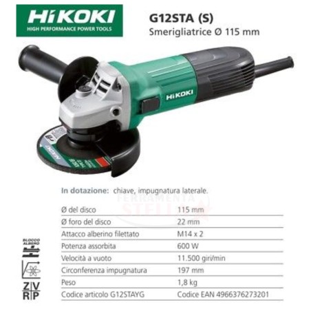 SMERIGLIATRICE FLEX 600 W G12STA HITACHI PER DISCO DA 115  + OMAGGIO DISCO FERRO 