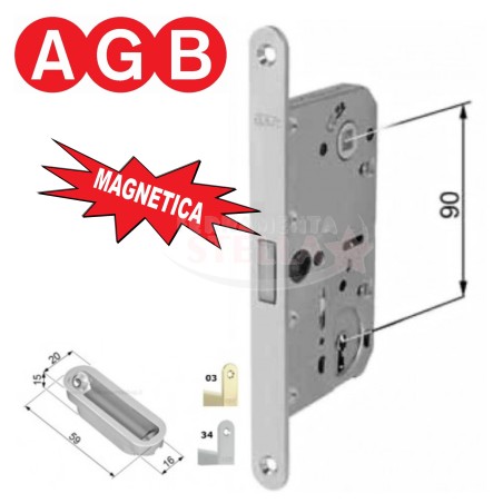 SERRATURA PATENT PICCOLA PER PORTE INTERNE - BUSSOLE CENTRO AGB DIST. 90 FORO CHIAVE - CROMO SATINATO