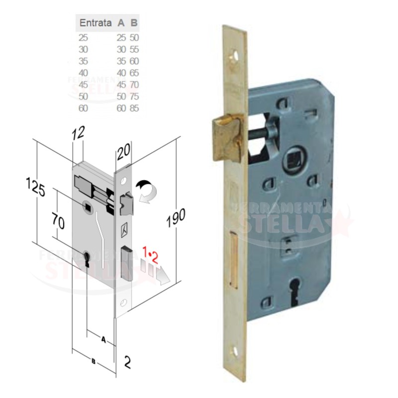 SERRATURA PATENT PER PORTE INTERNE - BUSSOLE - OTTONATA 