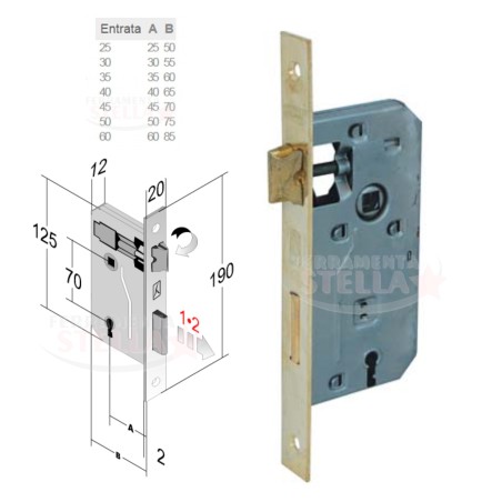 SERRATURA PATENT PER PORTE INTERNE - BUSSOLE - OTTONATA - ENTRATA 60 - BORDO QUADRO 