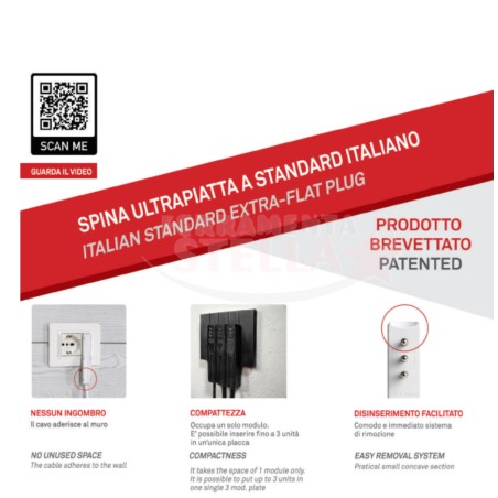 SPINA EXTRA ULTRA SOTTILE SALVASPAZIO EXTRAFLAT 10A 250V - BIANCA - ROSI BREVETTATA