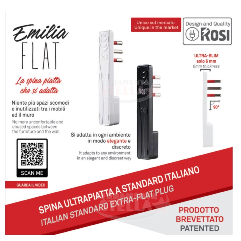 SPINA EXTRA ULTRA SOTTILE SALVASPAZIO EXTRAFLAT 10A 250V - BIANCA - ROSI BREVETTATA