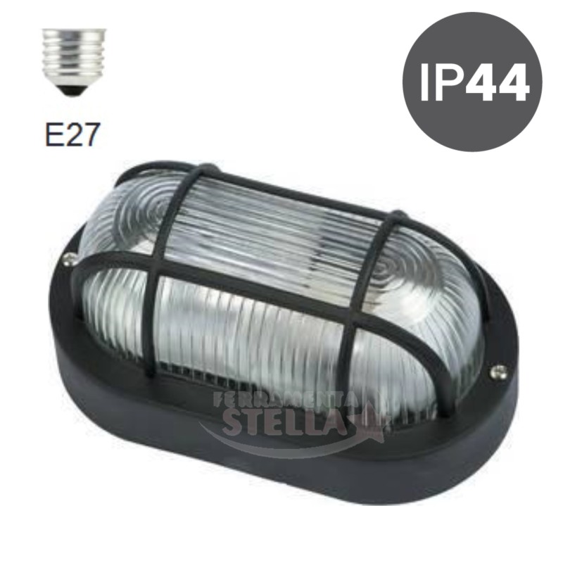 APPLIQUE PLAFONIERA TARTARUGA LAMPADA ESTERNO NERO NERA VETRO IP44 E27 OVALE