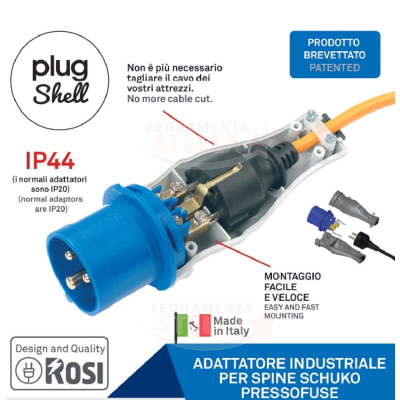 ADATTATORE DI SISTEMA DA INDUSTRIALE A CIVILE - PER SPINA SCHUKO PRESSOFUSA 2 poli senza terra - BLU 220