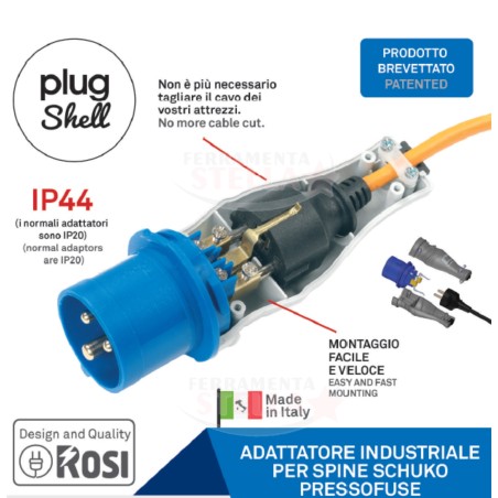 ADATTATORE DI SISTEMA DA INDUSTRIALE A CIVILE - PER SPINA SCHUKO PRESSOFUSA 2 poli senza terra - BLU 220