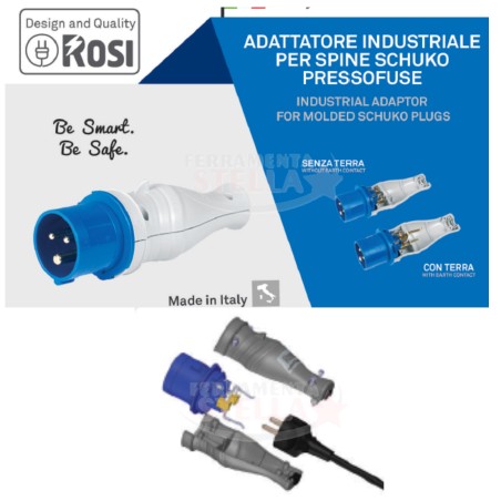 ADATTATORE DI SISTEMA DA INDUSTRIALE A CIVILE - PER SPINA SCHUKO PRESSOFUSA 2 poli senza terra - BLU 220