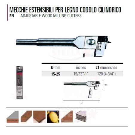 MECCHIA A SPADA PUNTA ESTENDIBILE VARIE MISURE x LEGNO DA 15 A 25 MM