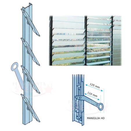 AA COMANDO ORIENTABILE 7 LAMELLE TIPO NACO PER VETRO TIPO 15 LAMELLA IN VETRO DA 15 CM - 07 ELEMENTI - materiale ALLUMINIO