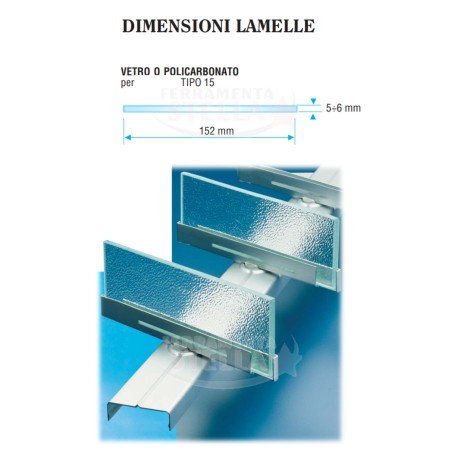 AA COMANDO ORIENTABILE 7 LAMELLE TIPO NACO PER VETRO TIPO 15 LAMELLA IN VETRO DA 15 CM - 07 ELEMENTI - materiale ALLUMINIO