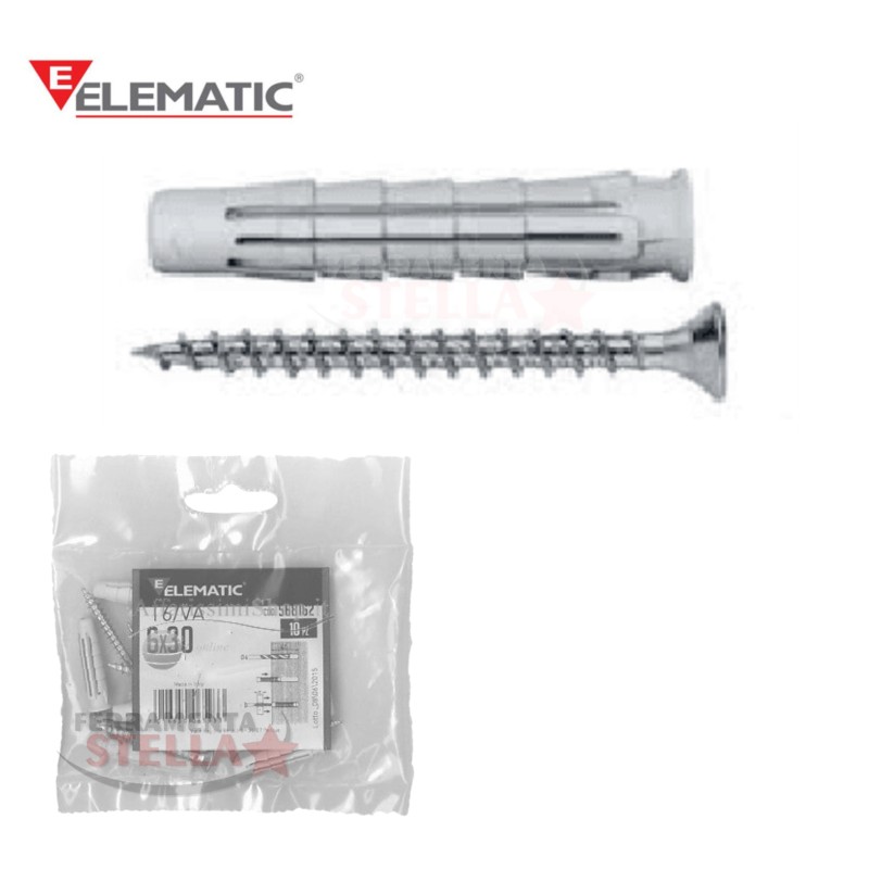 TASSELLO CON VITE SCATOLA MULTIESPANSIONE ELEMATIC tipo X1 EVO MULTIUSO - DIAM 6 - CON VITE - 10 PEZZI