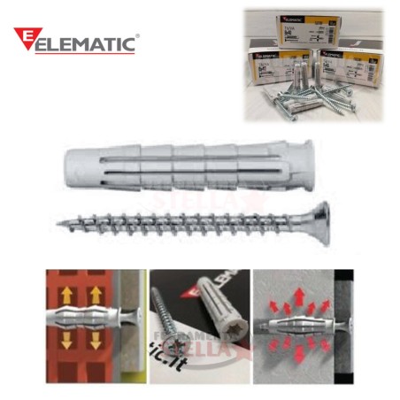 TASSELLO CON VITE SCATOLA MULTIESPANSIONE ELEMATIC tipo X1 EVO MULTIUSO - DIAM 6 - CON VITE - 10 PEZZI