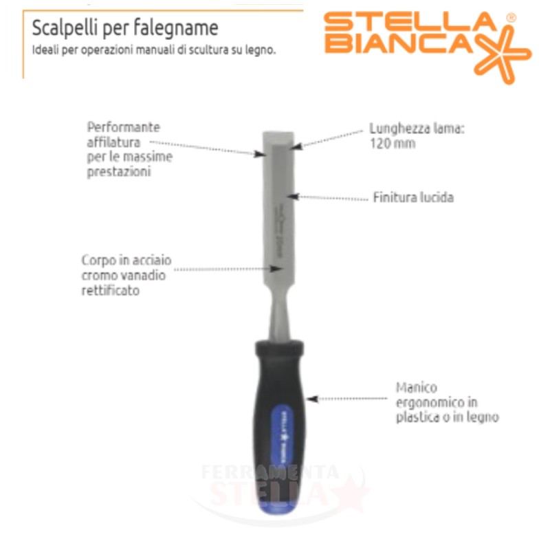 SCALPELLO STELLA BIANCA x INTAGLIO LEGNO LAMA ACCIAIO PROFESSIONALE FALEGNAME 18 MM