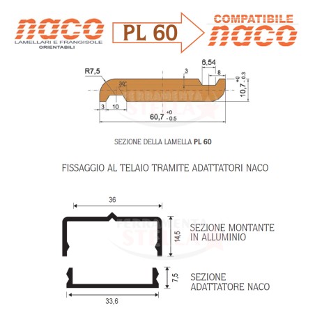 COMANDO ORIENTABILE 32 LAMELLE COMPATIBILE NACO PER ALLUMINIO SP 54 - 1812 MM