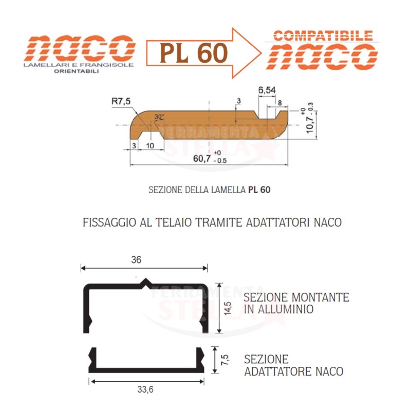 COMANDO ORIENTABILE 11 LAMELLE COMPATIBILE NACO PER LEGNO PL 60 - 678 MM