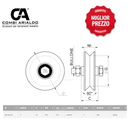 RUOTA PER CANCELLI CON 2 CUSCINETTI A SFERA IN ACCIAIO DIAMETRO 100 - GOLA A FORMA DI V -  ART 407