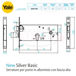 SERRATURA CORNI YALE 965 ENTRATA 70 AD INFILARE PORTONE CANCELLO FERRO ALLUMINIO