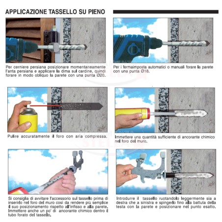 TASSELLO x FISSAGGIO su CAPPOTTO di FERMA PERSIANA IMPOSTE TOP GRILLO CON CHIMICO