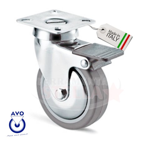 RUOTA RUOTE IN GOMMA ÿ 40 mm CON PIASTRA GIREVOLE 40 X 40mm - MOBILI MOBILE CARRELLO - GOMMA GRIGIA