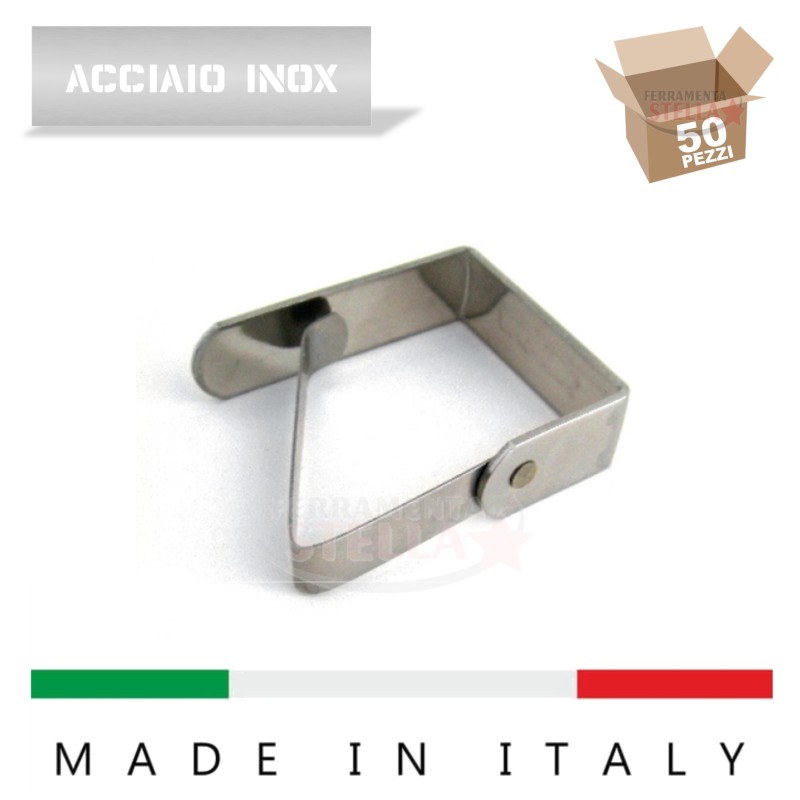 50 MOLLA GANCIO FERMATOVAGLIE FERMA TOVAGLIA ACCIAIO INOX TAVOLO TOVAGLIE ITALY