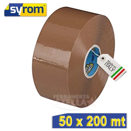 Nastro da imballaggio Syrom Silenzioso – avana marrone – 50x200 m – svolgimento silenzioso – per dispenser Bonus