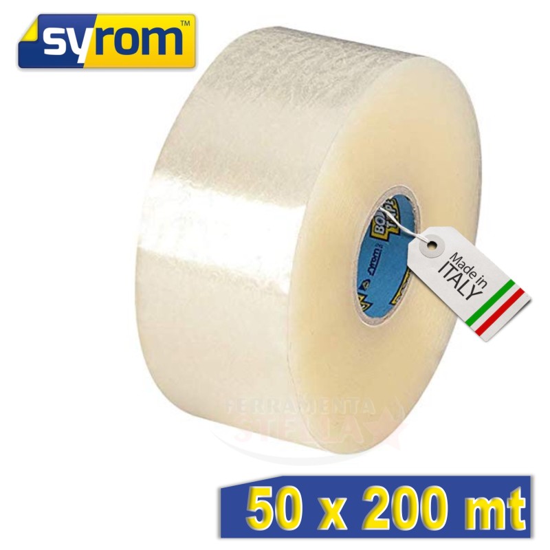 SCOTCH IMBALLAGGIO PER PACCHI NASTRO ADESIVO SYROM 50 mm x 200 metri SVOLGIMENTO SILENZIOSO - TRASPARENTE