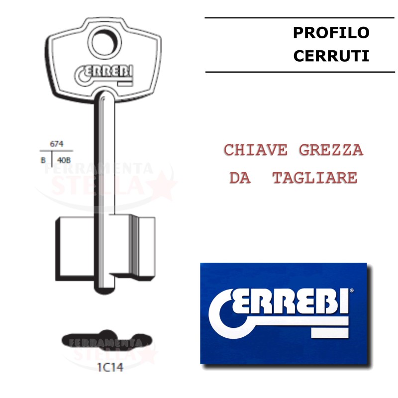 CHIAVE GREZZA LA LAVORARE DA TAGLIARE - MODELLO A DOPPIA MAPPA - SERIE ERREBI 2C13 CERRUTI TIPO 5C4 SILCA