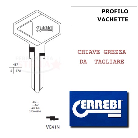 CHIAVE GREZZA LA LAVORARE DA TAGLIARE - MODELLO SERIE VEICOLI AUTO e VARIE - SERIE ERREBI ZA5 TIPO ZD7 SILCA 