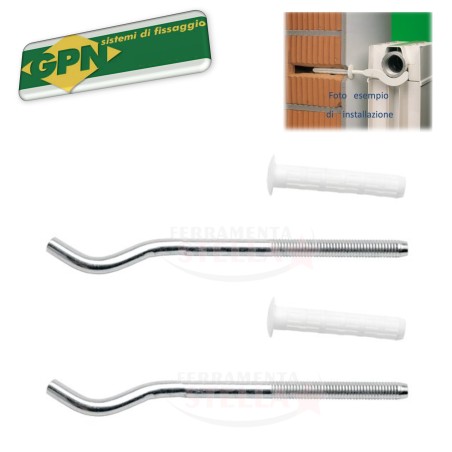 STAFFE CON TASSELLO x FISSAGGIO RADIATORI TERMOSIFONI IN ALLUMINIO - DIAM 9 - BUSTA DA 2 PEZZI - STAFFA DA 170 MM