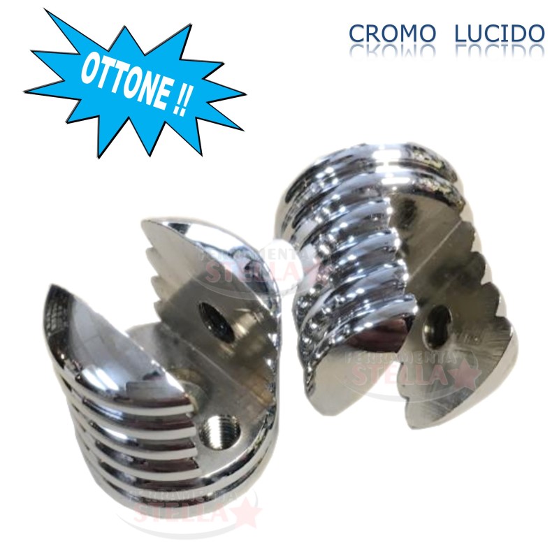 TERMINALE LATERALE IN OTTONE RIGATO - CROMO LUCIDO - MULTIUSO - COPPIA 2 PEZZI - SERIE RIGA