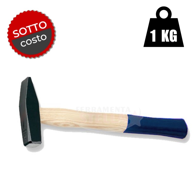 MARTELLO CON MANICO IN LEGNO MANICATO 600 GR - 0,6 KG MURATORE MARTELLO EDILIZIA CARPENTERIA 