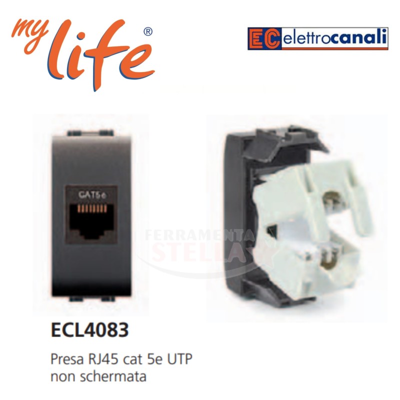 PRESA RJ45 UTP CAT 5E NON SCHERMATA x MODEM ROUTER WIFI TV PS4 LIFE TIPO BTICINO LIVING FRUTTO TICINO