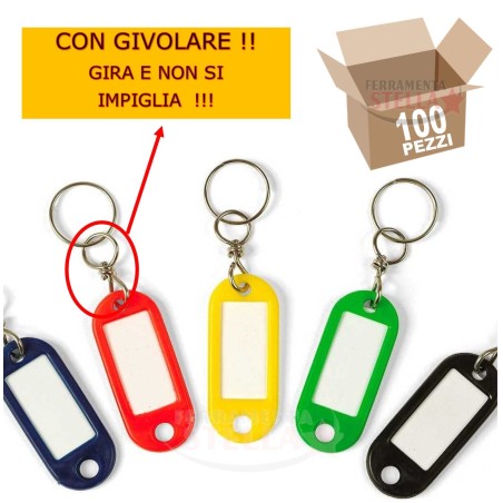 100 PZ PORTA CHIAVI PORTACHIAVI TARGHETTE SEGNA NOME COLORATI con ANELLO VARI COLORI MISTI