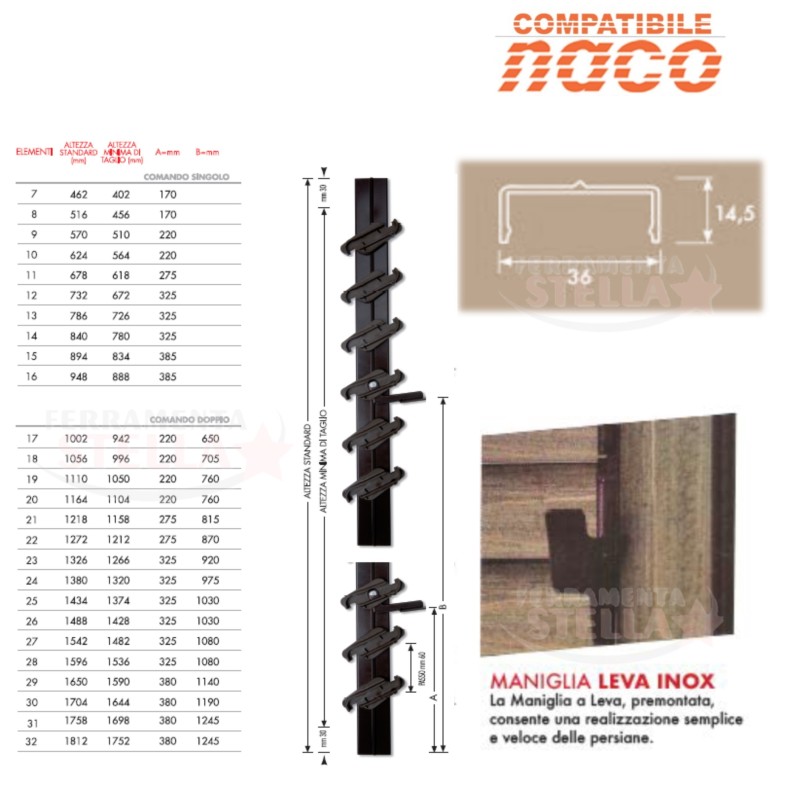 COMANDO ORIENTABILE 11 LAMELLE COMPATIBILE NACO PER LEGNO PL 60 - 678 MM