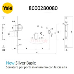 SERRATURA YALE SERRATURA METALLO INFILARE 86000 YALE ENTRATA 70 AD INFILARE PORTONE CANCELLO FERRO ALLUMINIO FRONTALE 16
