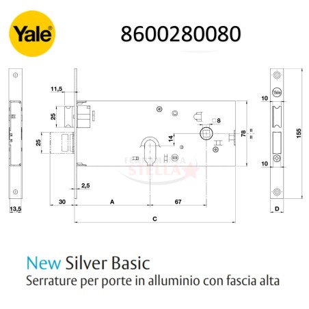 SERRATURA YALE SERRATURA METALLO INFILARE 86000 YALE ENTRATA 70 AD INFILARE PORTONE CANCELLO FERRO ALLUMINIO FRONTALE 16