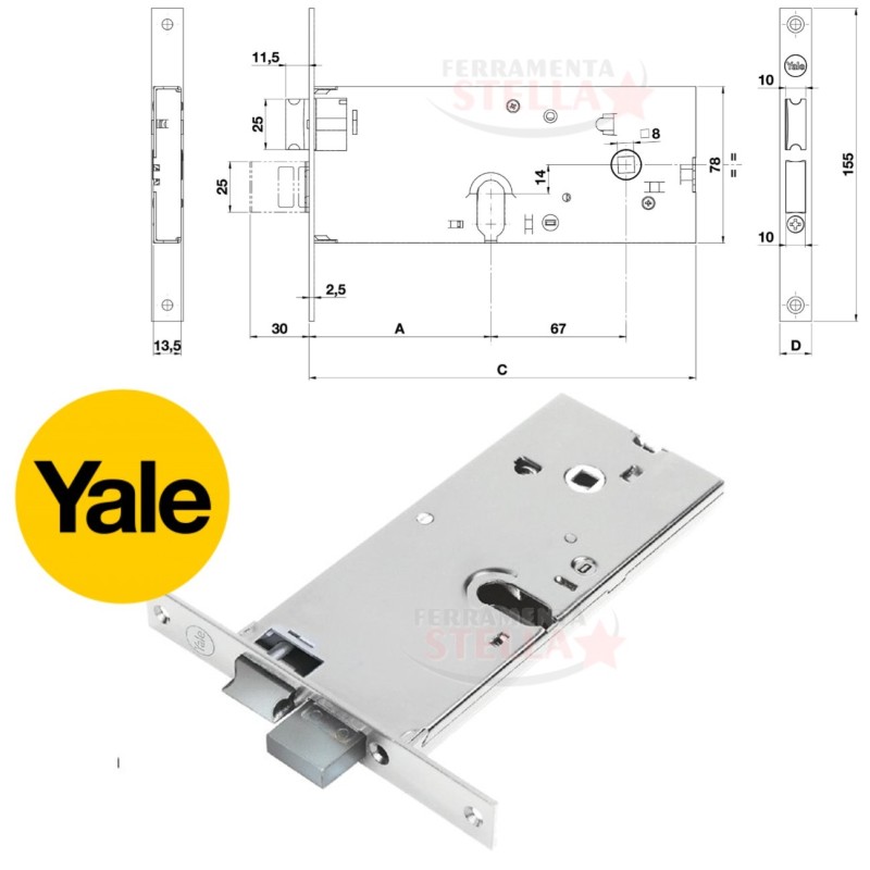 SERRATURA YALE SERRATURA METALLO INFILARE 86000 YALE ENTRATA 70 AD INFILARE PORTONE CANCELLO FERRO ALLUMINIO FRONTALE 16