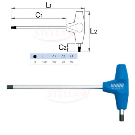 CHIAVE ESAGONALE A T PUNTA TESTA SFERICA MM 5 SOFT GRIP