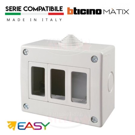 SCATOLA CONTENITORE STAGNO IP40 3 POSTI X FRUTTO EASY - COMPAT MATIX bTICINO - GRIGIO
