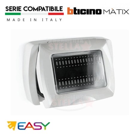 PLACCA AUTOPORTANTE 3 POSTI MODULI SCATOLA ESTERNO IP55 SPORTELLO BIANCA STAGNA