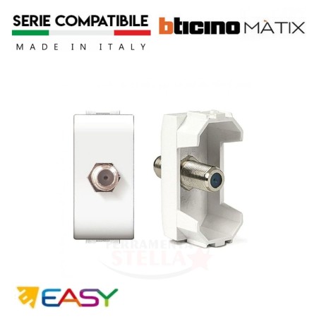 PRESA COASSIALE TV PASSANTE E DIRETTA MASCHIO EASY  - TIPO BTICINO MATIX - FRUTTO - BIANCO