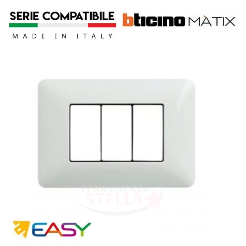 PLACCA COPRINTERRUTTORE 4 POSTI BIANCA EASY - TIPO BTICINO MATIX 