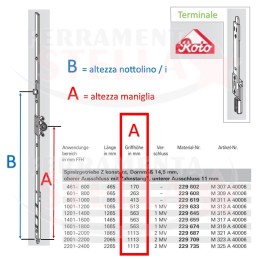 CHIUSURA CREMONESE DK PER ANTA E RIBALTA ROTO TROPICALIZZATA - ENTRATA 15 - MM 1200 - 1400 - SERIE RICAMBI 2