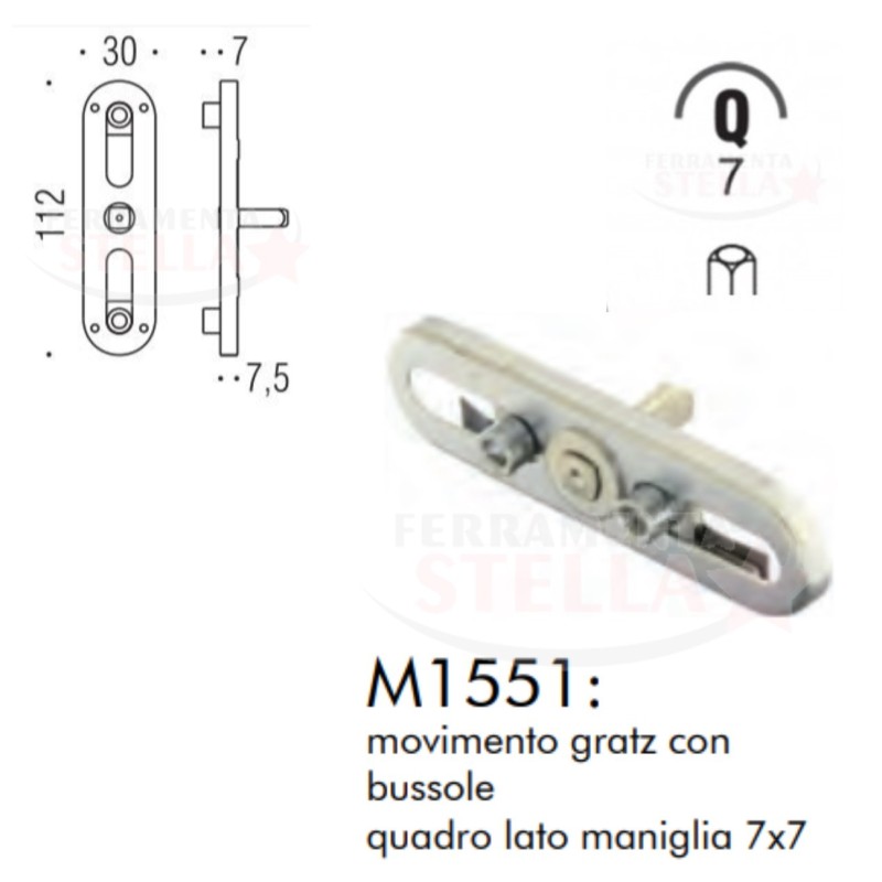 MOVIMENTO CON FORI GRATZ X CREMONESE MANIGLIE MANIGLIA PORTA FINESTRA E BALCONI - CON BUSSOLE E RINFORZO