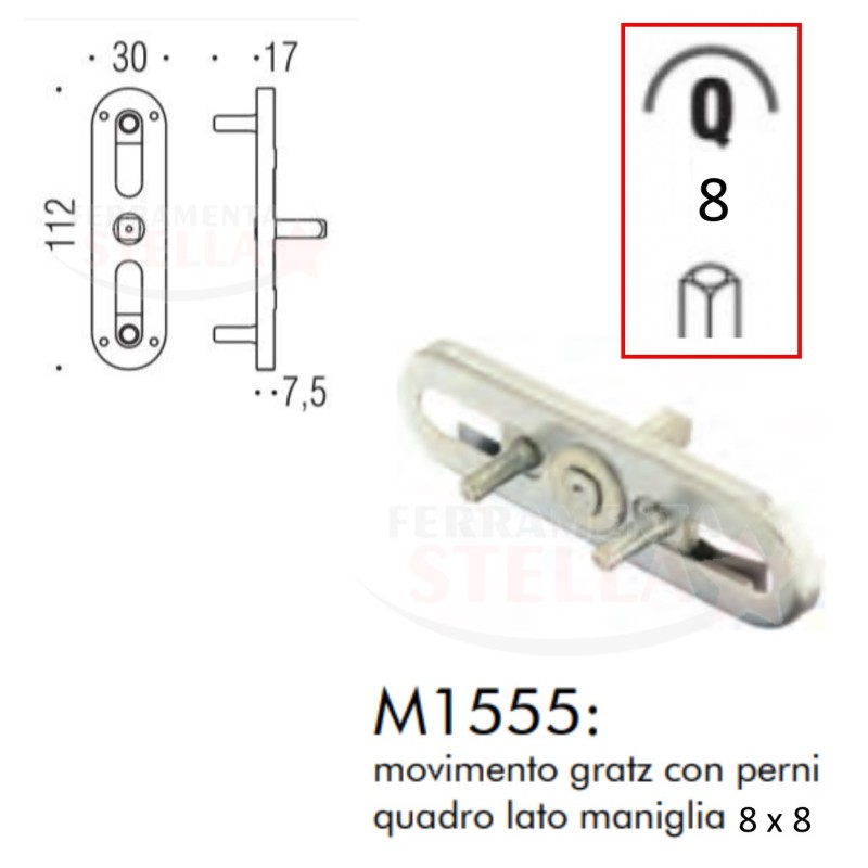 MOVIMENTO CON PERNI GRATZ X CREMONESE MANIGLIE MANIGLIA PORTA FINESTRA E BALCONI - con PERNI